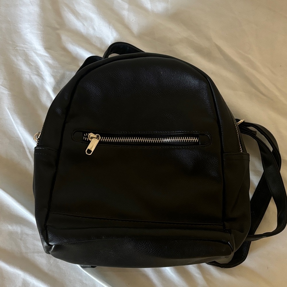 wild fable Small Black Faux Leather Backpack with Front Zip Pocket